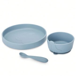 Momo Tots Dinosaur Silicone Baby Feeding Set - 3 Piece | Suction Bowl, Plate & Spoon