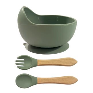 Momo Tots Bowl with wooden handle spoon and fork